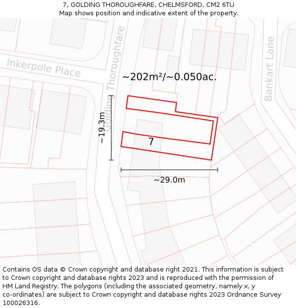 7, GOLDING THOROUGHFARE, CHELMSFORD, CM2 6TU: Plot and title map