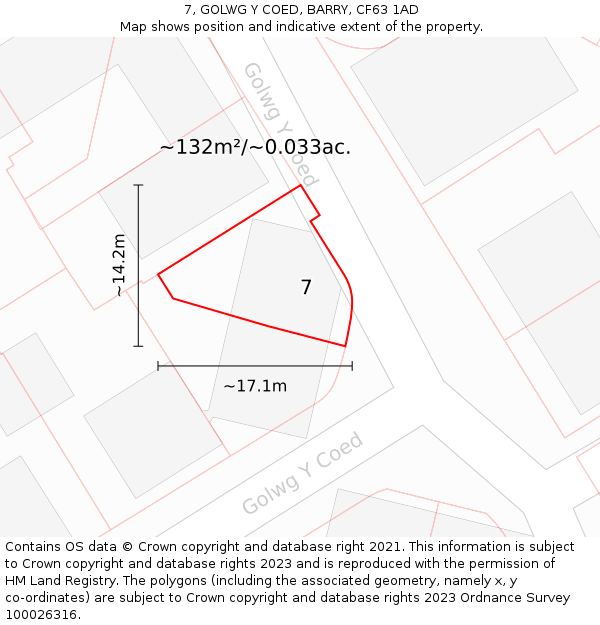 7, GOLWG Y COED, BARRY, CF63 1AD: Plot and title map