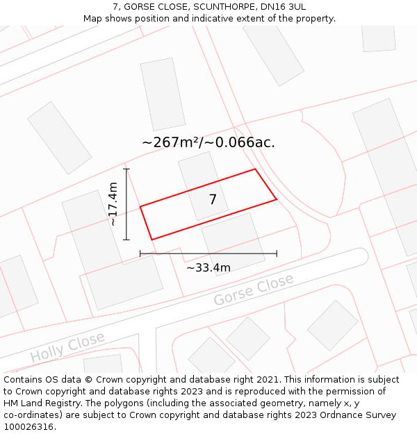 7, GORSE CLOSE, SCUNTHORPE, DN16 3UL: Plot and title map