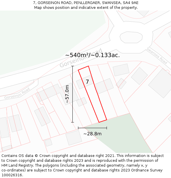 7, GORSEINON ROAD, PENLLERGAER, SWANSEA, SA4 9AE: Plot and title map