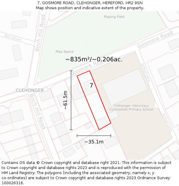 7, GOSMORE ROAD, CLEHONGER, HEREFORD, HR2 9SN: Plot and title map