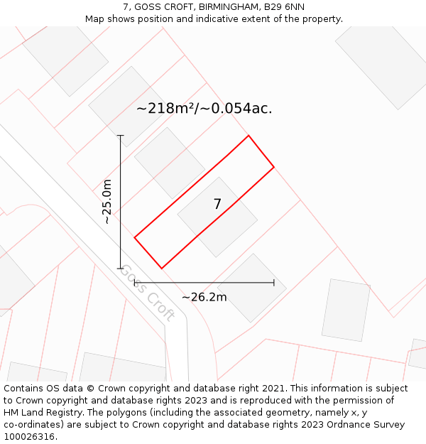 7, GOSS CROFT, BIRMINGHAM, B29 6NN: Plot and title map