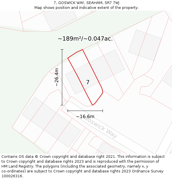 7, GOSWICK WAY, SEAHAM, SR7 7WJ: Plot and title map