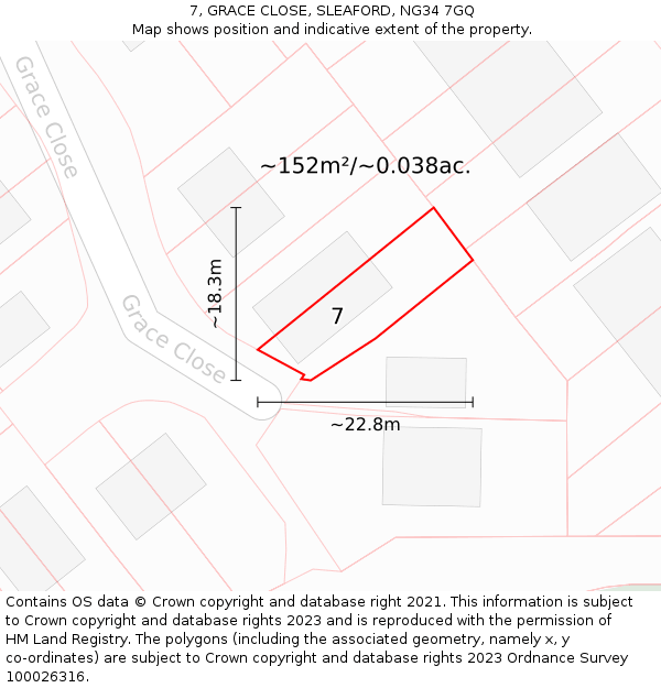 7, GRACE CLOSE, SLEAFORD, NG34 7GQ: Plot and title map