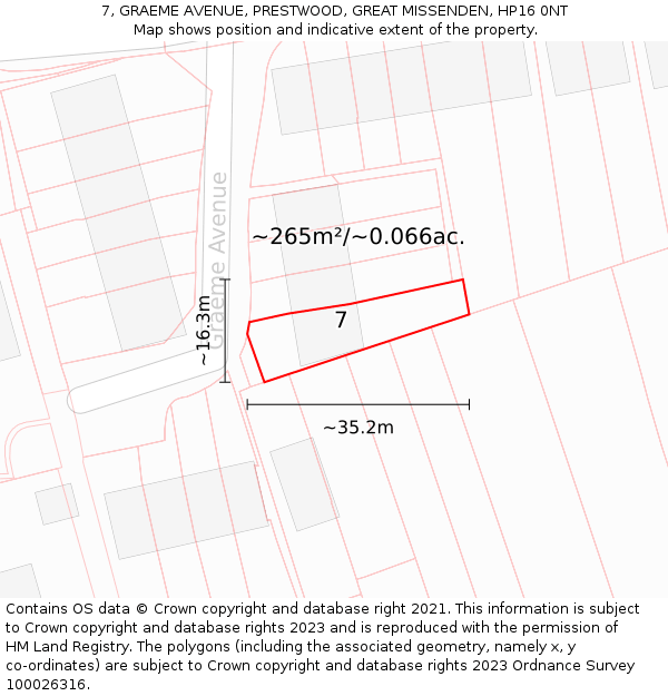 7, GRAEME AVENUE, PRESTWOOD, GREAT MISSENDEN, HP16 0NT: Plot and title map