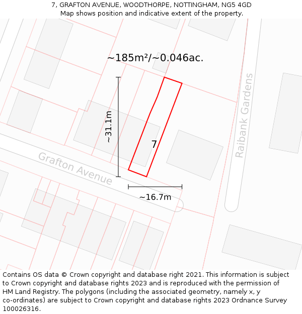 7, GRAFTON AVENUE, WOODTHORPE, NOTTINGHAM, NG5 4GD: Plot and title map