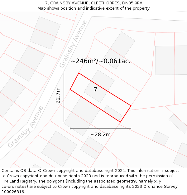 7, GRAINSBY AVENUE, CLEETHORPES, DN35 9PA: Plot and title map