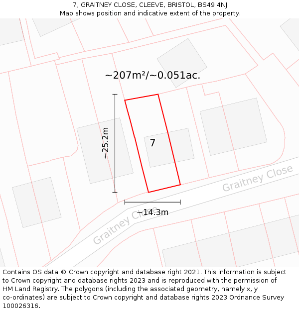 7, GRAITNEY CLOSE, CLEEVE, BRISTOL, BS49 4NJ: Plot and title map