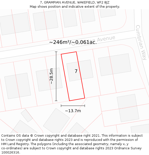 7, GRAMPIAN AVENUE, WAKEFIELD, WF2 8JZ: Plot and title map