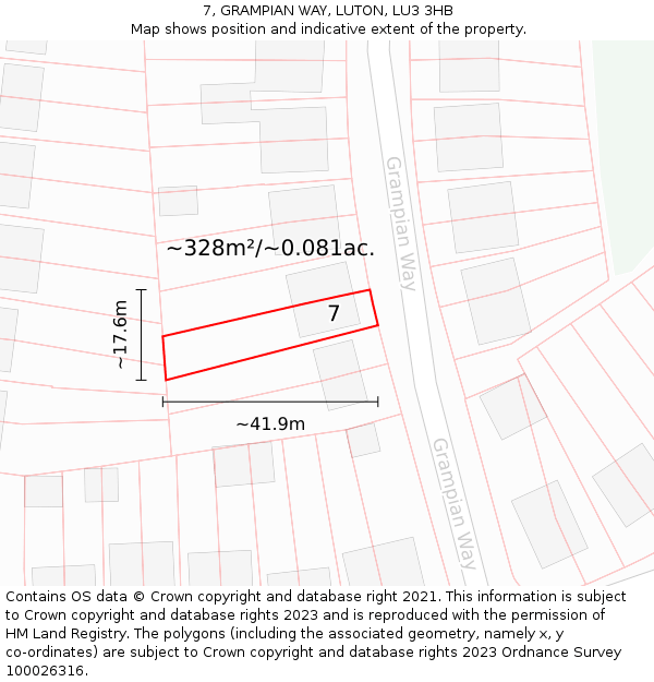 7, GRAMPIAN WAY, LUTON, LU3 3HB: Plot and title map