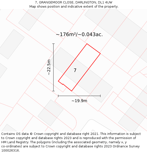 7, GRANGEMOOR CLOSE, DARLINGTON, DL1 4UW: Plot and title map