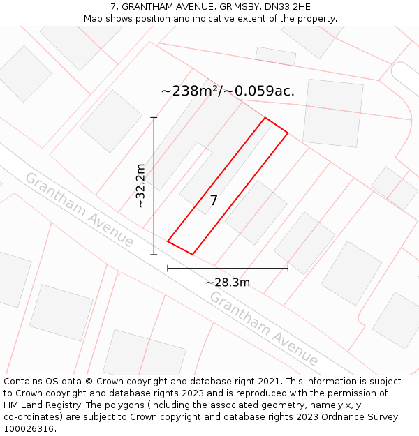 7, GRANTHAM AVENUE, GRIMSBY, DN33 2HE: Plot and title map