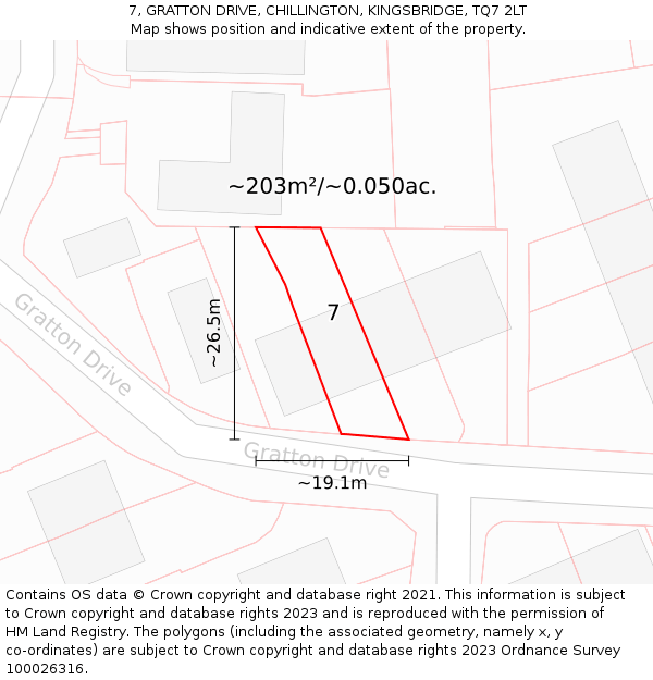 7, GRATTON DRIVE, CHILLINGTON, KINGSBRIDGE, TQ7 2LT: Plot and title map