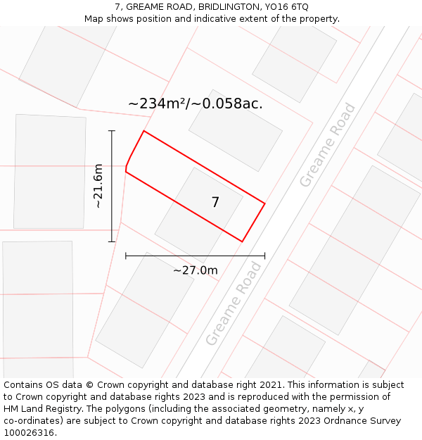 7, GREAME ROAD, BRIDLINGTON, YO16 6TQ: Plot and title map