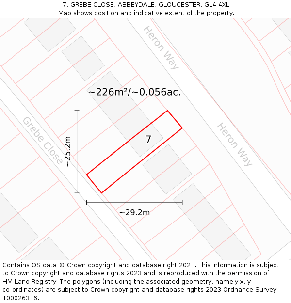 7, GREBE CLOSE, ABBEYDALE, GLOUCESTER, GL4 4XL: Plot and title map