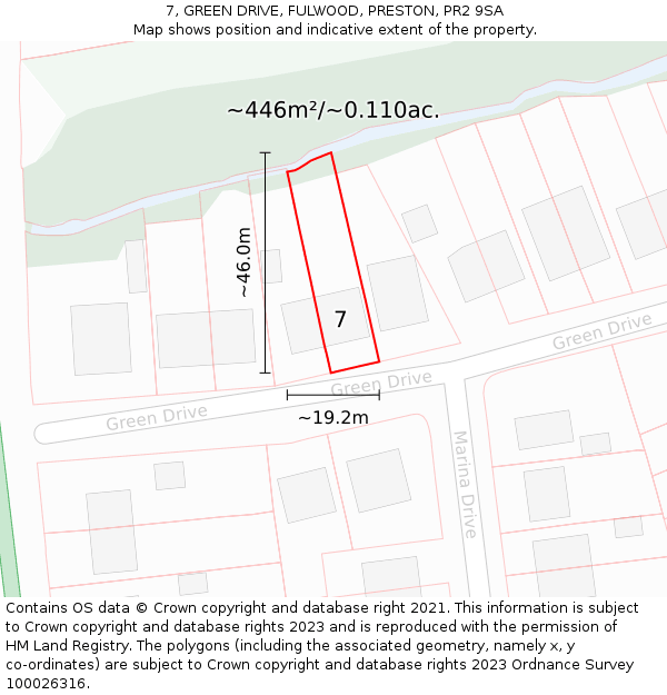 7, GREEN DRIVE, FULWOOD, PRESTON, PR2 9SA: Plot and title map