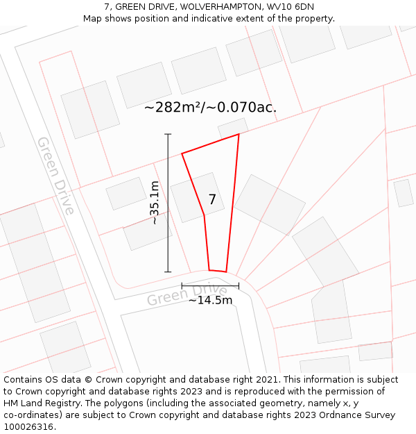 7, GREEN DRIVE, WOLVERHAMPTON, WV10 6DN: Plot and title map