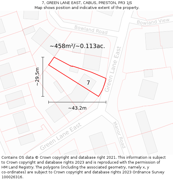 7, GREEN LANE EAST, CABUS, PRESTON, PR3 1JS: Plot and title map