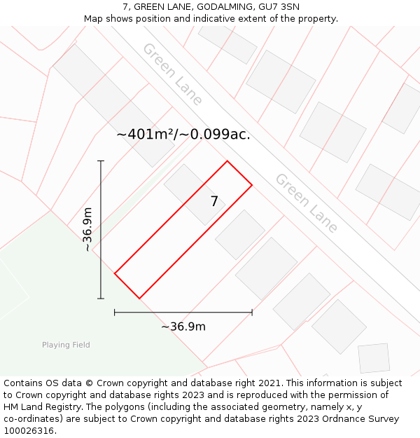 7, GREEN LANE, GODALMING, GU7 3SN: Plot and title map