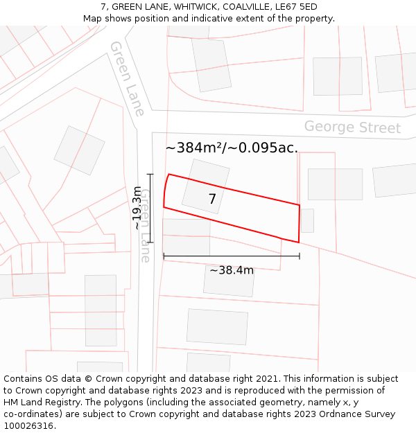 7, GREEN LANE, WHITWICK, COALVILLE, LE67 5ED: Plot and title map