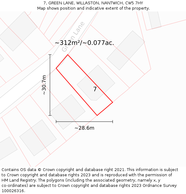 7, GREEN LANE, WILLASTON, NANTWICH, CW5 7HY: Plot and title map