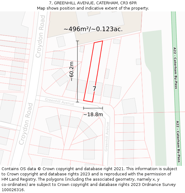 7, GREENHILL AVENUE, CATERHAM, CR3 6PR: Plot and title map