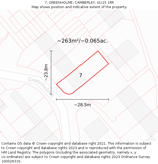 7, GREENHOLME, CAMBERLEY, GU15 1RR: Plot and title map