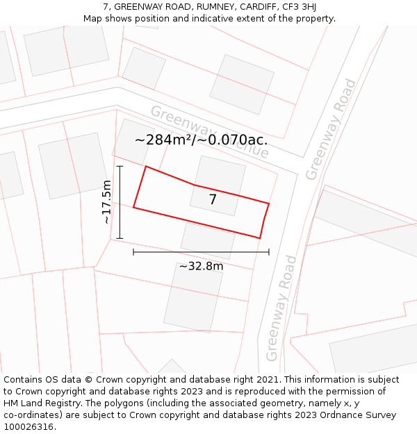 7, GREENWAY ROAD, RUMNEY, CARDIFF, CF3 3HJ: Plot and title map