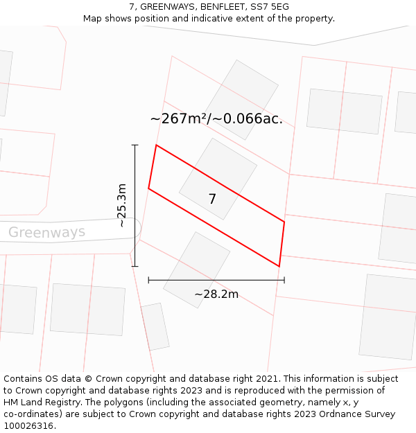 7, GREENWAYS, BENFLEET, SS7 5EG: Plot and title map