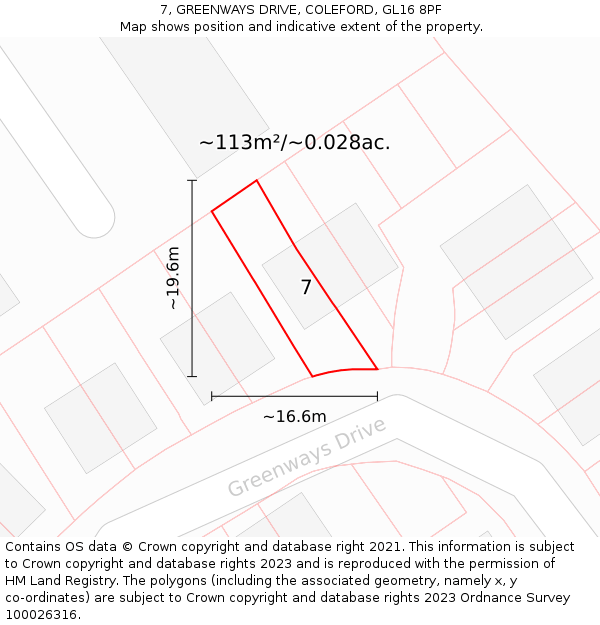 7, GREENWAYS DRIVE, COLEFORD, GL16 8PF: Plot and title map