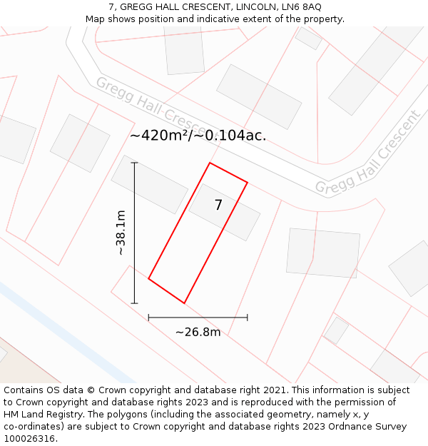 7, GREGG HALL CRESCENT, LINCOLN, LN6 8AQ: Plot and title map