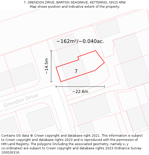 7, GRENDON DRIVE, BARTON SEAGRAVE, KETTERING, NN15 6RW: Plot and title map