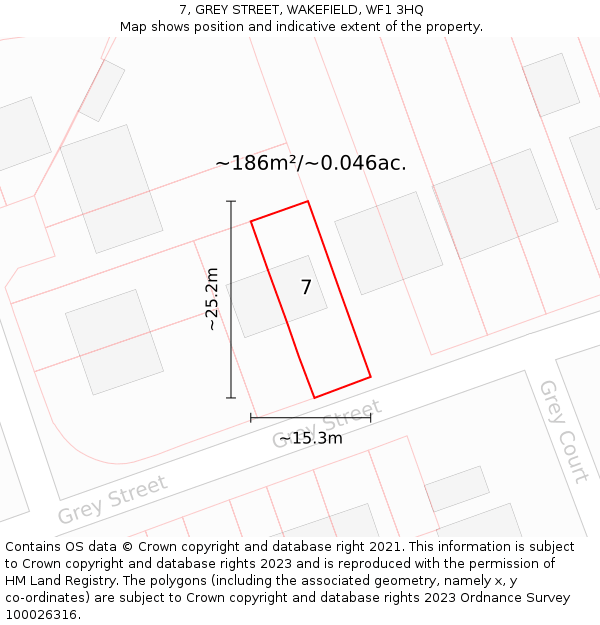 7, GREY STREET, WAKEFIELD, WF1 3HQ: Plot and title map