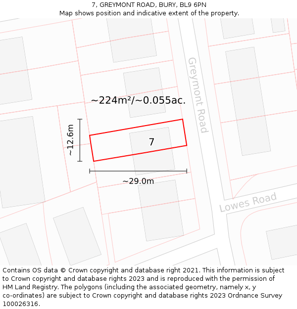 7, GREYMONT ROAD, BURY, BL9 6PN: Plot and title map