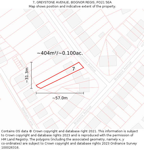 7, GREYSTONE AVENUE, BOGNOR REGIS, PO21 5EA: Plot and title map