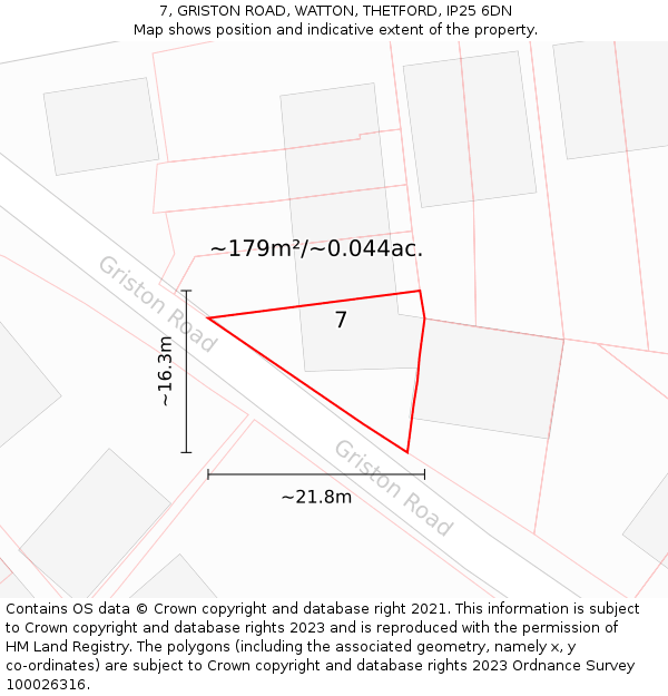 7, GRISTON ROAD, WATTON, THETFORD, IP25 6DN: Plot and title map