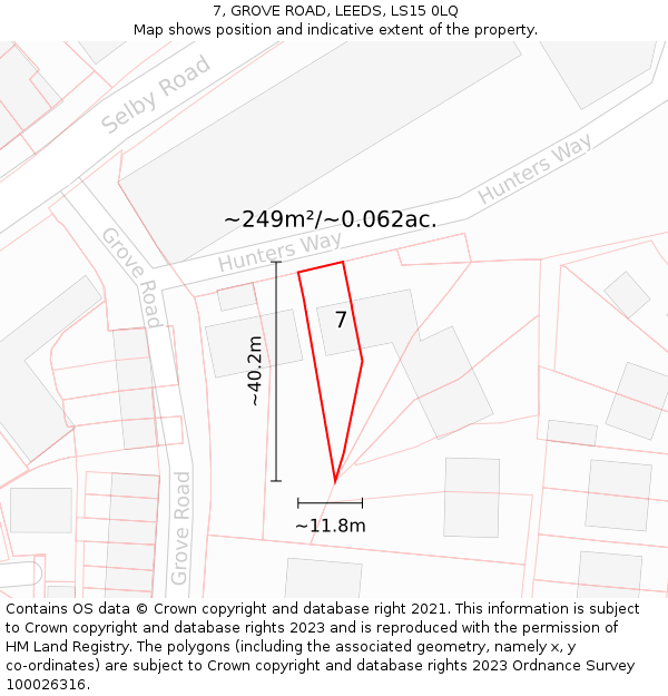 7, GROVE ROAD, LEEDS, LS15 0LQ: Plot and title map