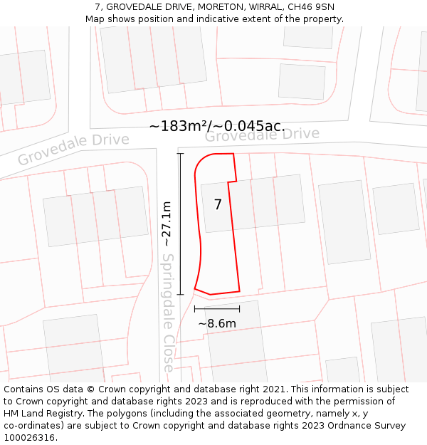 7, GROVEDALE DRIVE, MORETON, WIRRAL, CH46 9SN: Plot and title map