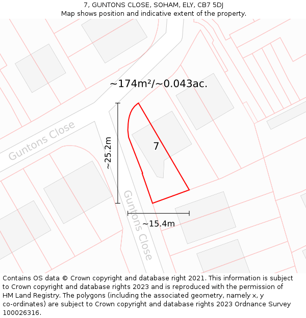 7, GUNTONS CLOSE, SOHAM, ELY, CB7 5DJ: Plot and title map