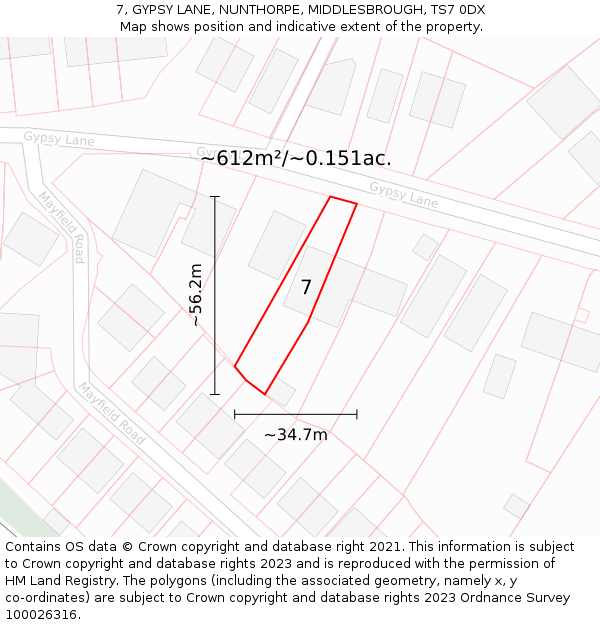 7, GYPSY LANE, NUNTHORPE, MIDDLESBROUGH, TS7 0DX: Plot and title map