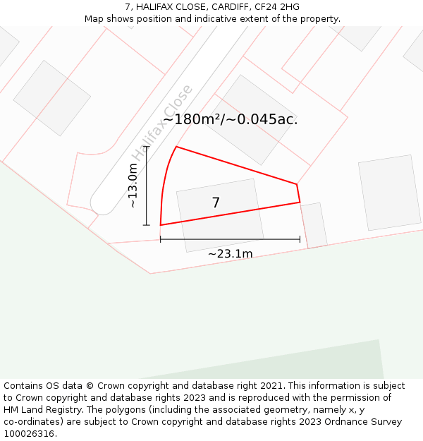 7, HALIFAX CLOSE, CARDIFF, CF24 2HG: Plot and title map