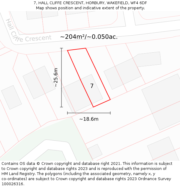 7, HALL CLIFFE CRESCENT, HORBURY, WAKEFIELD, WF4 6DF: Plot and title map