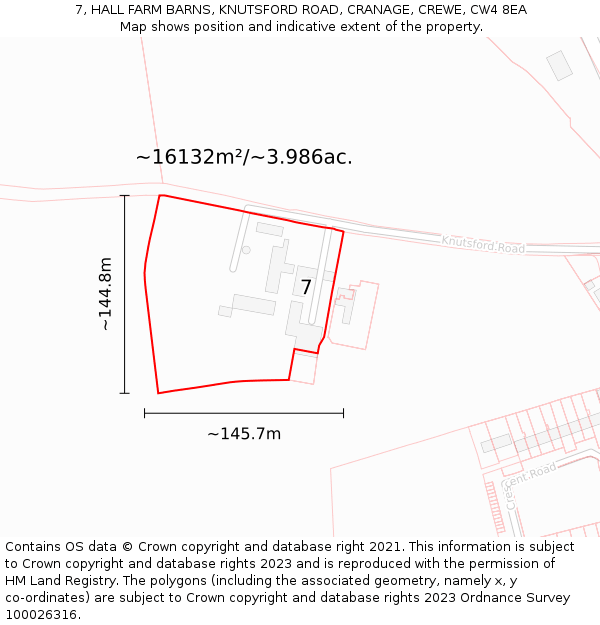 7, HALL FARM BARNS, KNUTSFORD ROAD, CRANAGE, CREWE, CW4 8EA: Plot and title map