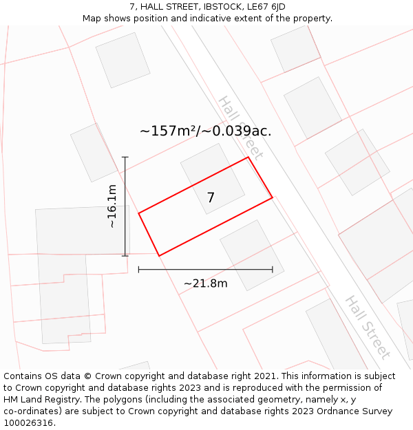 7, HALL STREET, IBSTOCK, LE67 6JD: Plot and title map