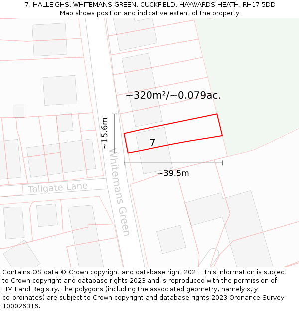 7, HALLEIGHS, WHITEMANS GREEN, CUCKFIELD, HAYWARDS HEATH, RH17 5DD: Plot and title map