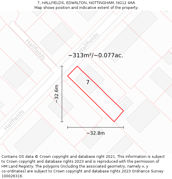 7, HALLFIELDS, EDWALTON, NOTTINGHAM, NG12 4AA: Plot and title map
