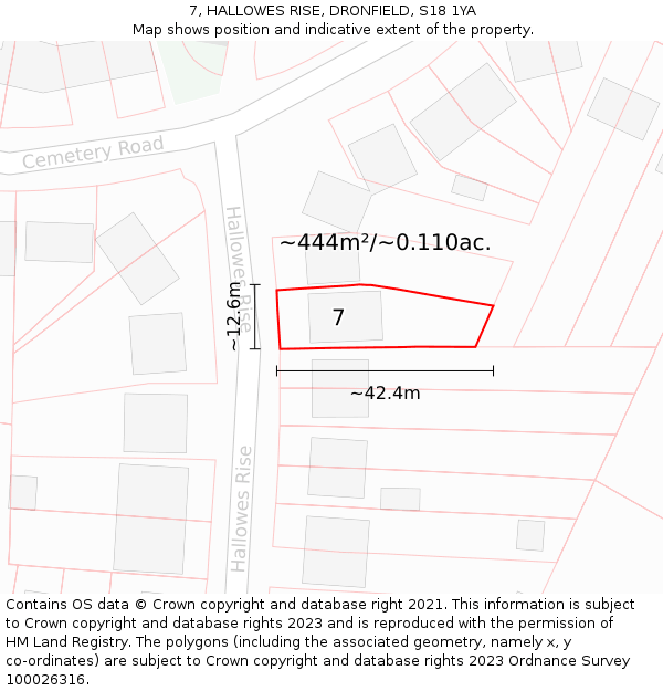 7, HALLOWES RISE, DRONFIELD, S18 1YA: Plot and title map
