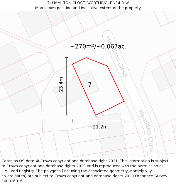 7, HAMILTON CLOSE, WORTHING, BN14 8LW: Plot and title map