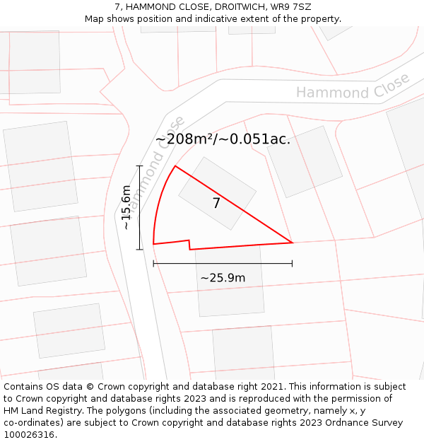 7, HAMMOND CLOSE, DROITWICH, WR9 7SZ: Plot and title map