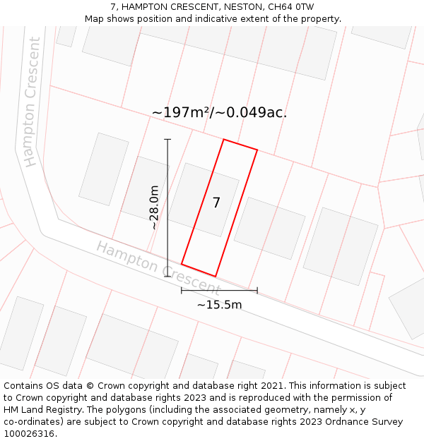 7, HAMPTON CRESCENT, NESTON, CH64 0TW: Plot and title map